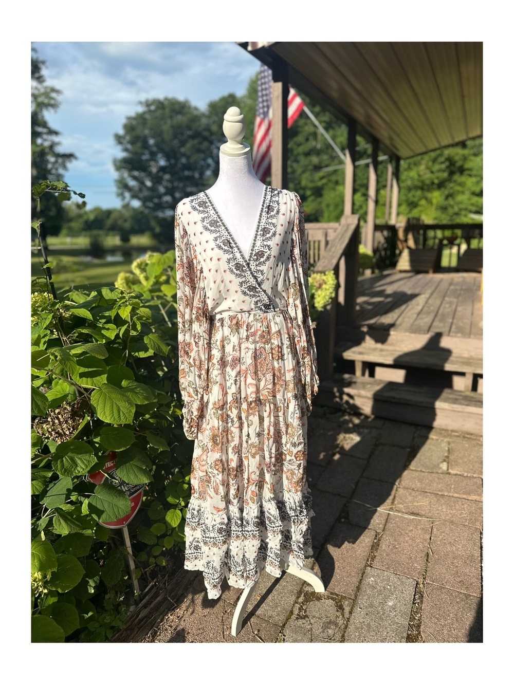 By Anthropologie Boho Floral V-Neck Long Sleeve Maxi Size 3X